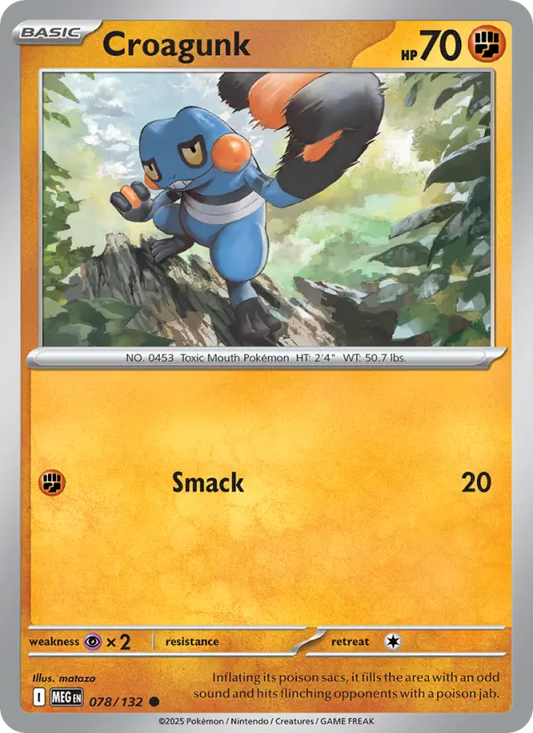Croagunk Reverse Holo 078/132 Mega Evolution Pokémon Card