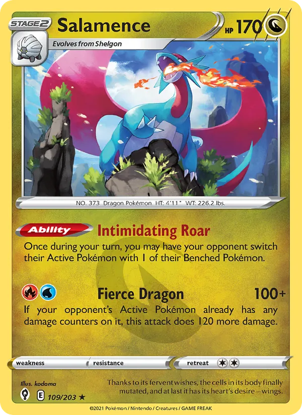 Salamence Reverse Holo 109/203 Evolving Skies Pokémon Card