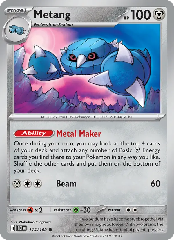 Metang Reverse Holo 114/162 Temporal Forces Pokémon Card