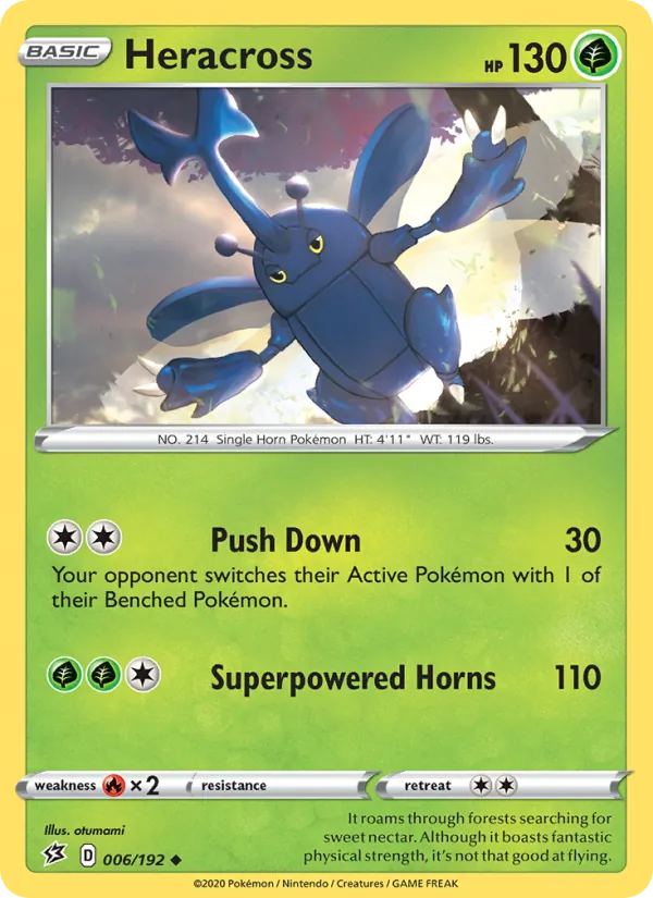 Heracross Reverse Holo 006/192 Rebel Clash Pokémon Card