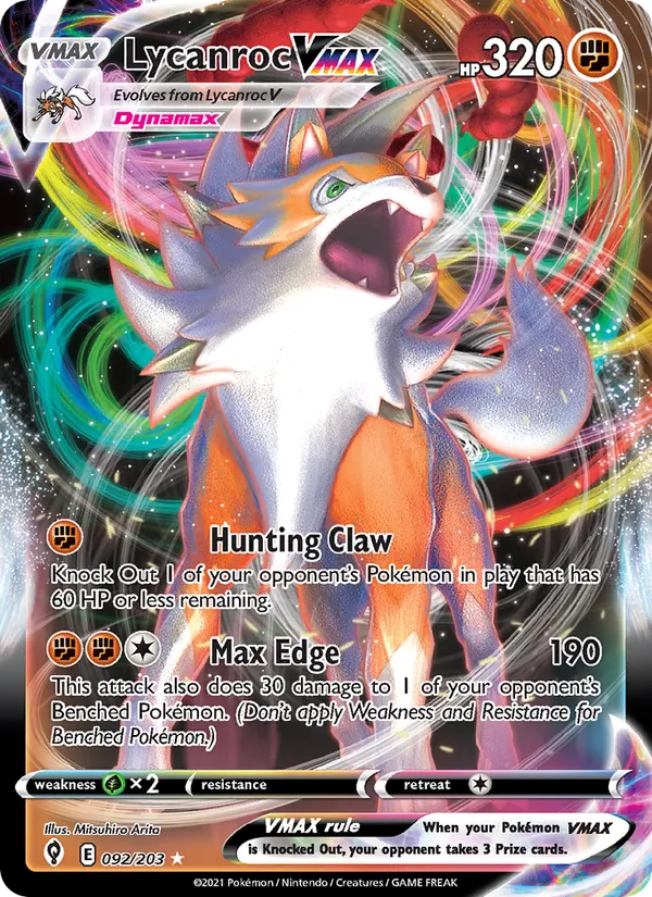 Lycanroc VMAX Holo 092/203 Evolving Skies Pokémon Card