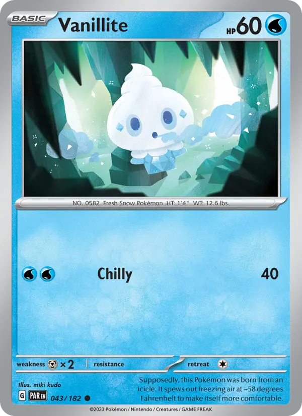 Vanillite Reverse Holo 043/182 Paradox Rift Pokémon Card