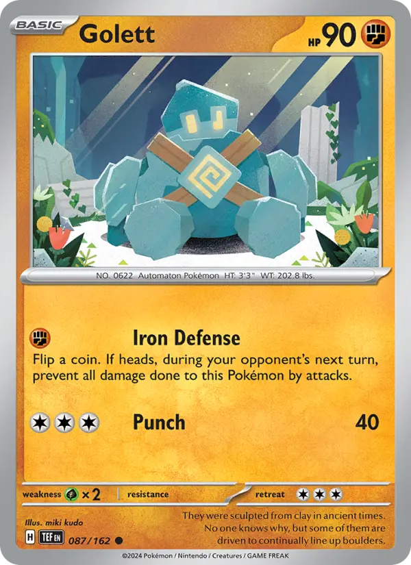 Golett Reverse Holo 087/162 Temporal Forces Pokémon Card
