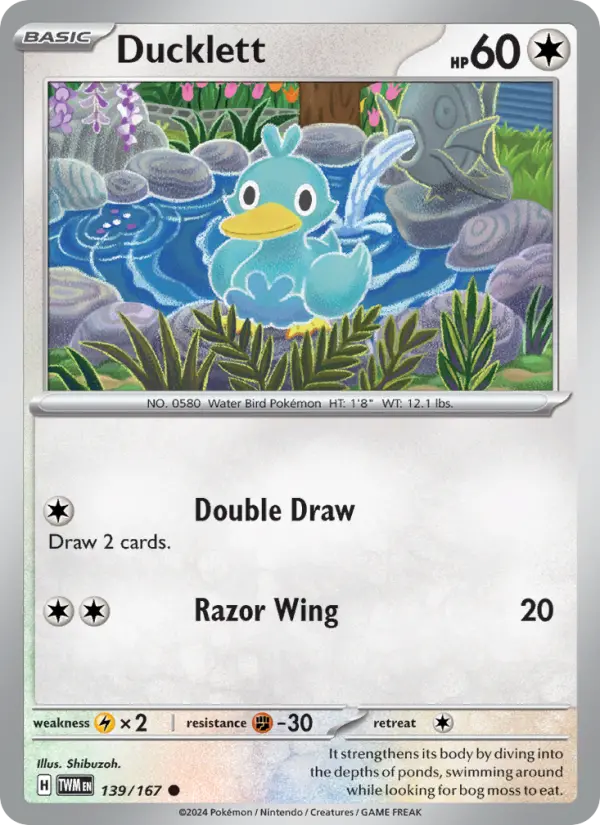 Ducklett Reverse Holo 139/167 Twilight Masquerade Pokémon Card