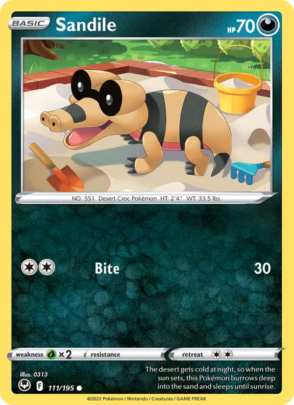 Sandile Reverse Holo 111/195 Silver Tempest Pokémon Card