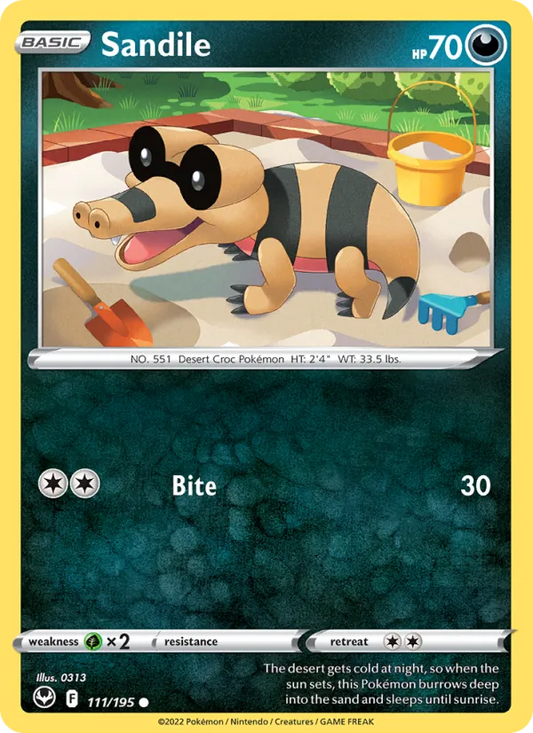 Sandile Reverse Holo 111/195 Silver Tempest Pokémon Card