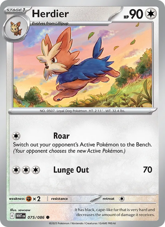 Herdier Normal 075/86 White Flare Pokémon Card
