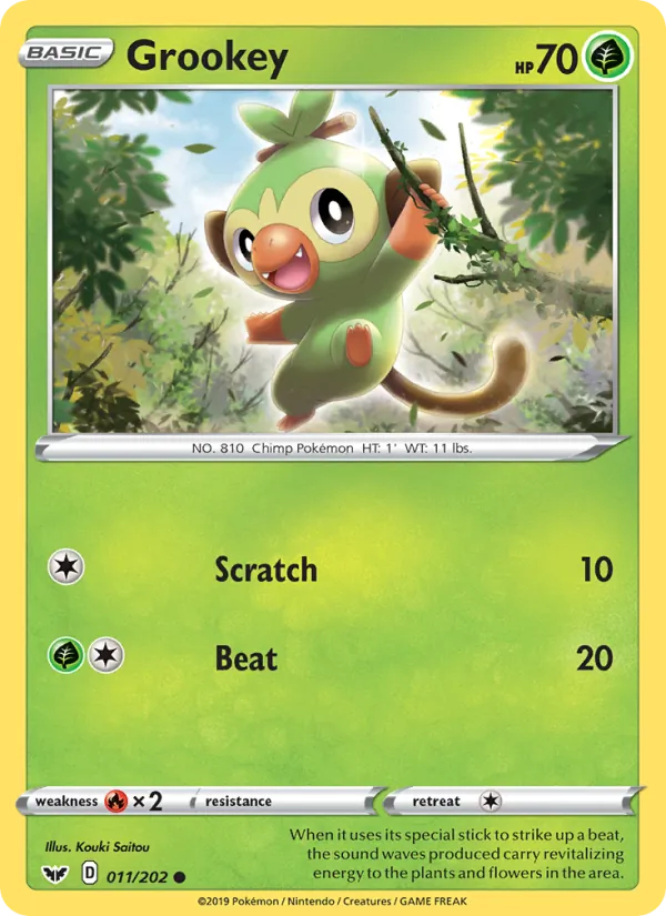 Grookey Reverse Holo 011/202 Sword & Shield Pokémon Card