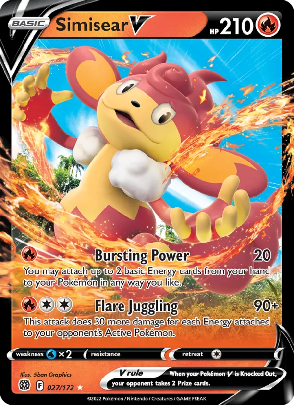 Simisear V Holo 027/172 Brilliant Stars Pokémon Card