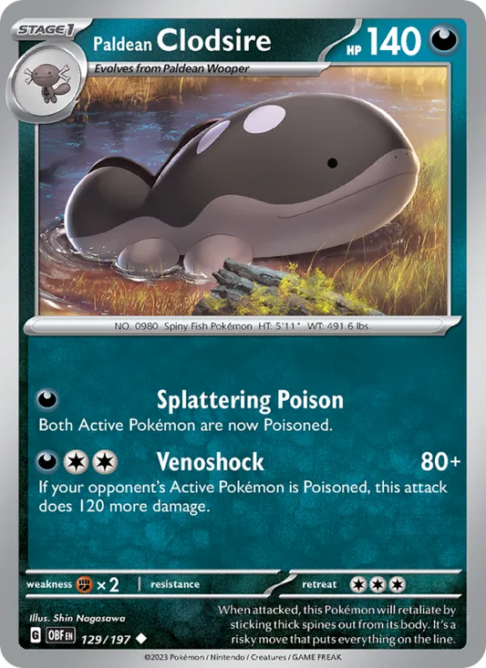 Paldean Clodsire Normal 129/197 Obsidian Flames Pokémon Card