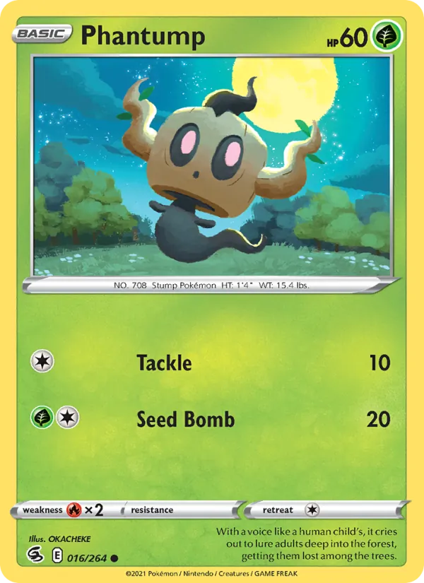 Phantump Reverse Holo 016/264 Fusion Strike Pokémon Card