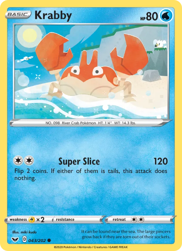 Krabby Reverse Holo 043/202 Sword & Shield Pokémon Card
