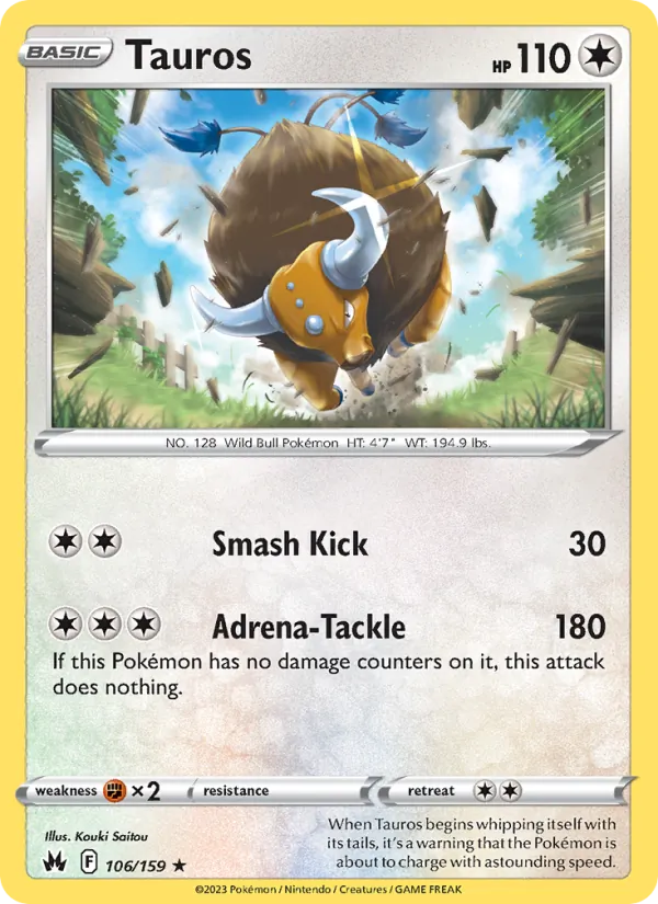 Tauros Reverse Holo 106/159 Crown Zenith Pokémon Card