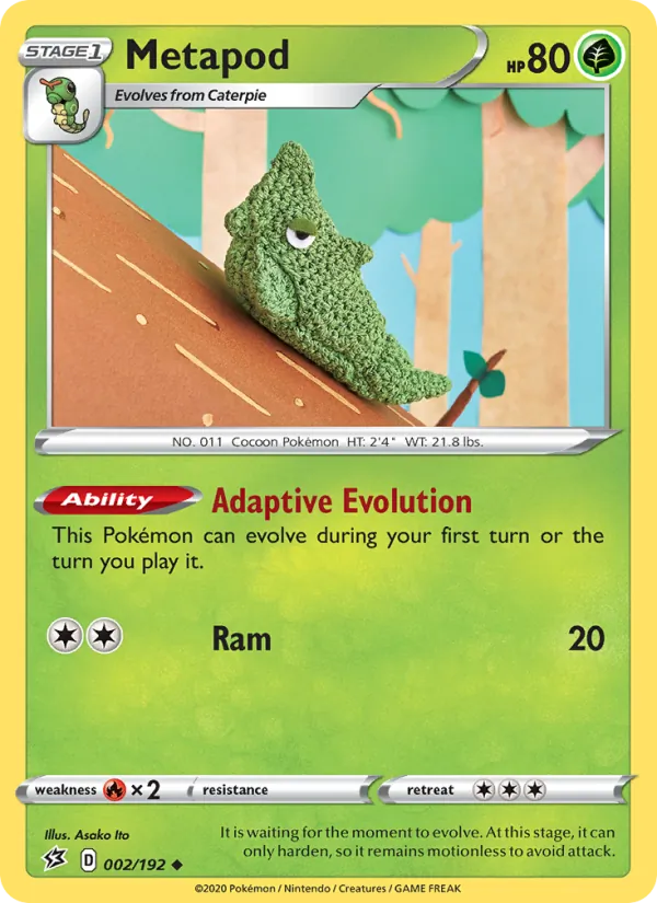 Metapod Reverse Holo 002/192 Rebel Clash Pokémon Card
