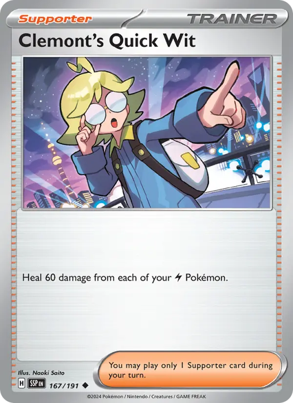 Clemont's Quick Wit Reverse Holo 167/191 Surging Sparks Pokémon Card