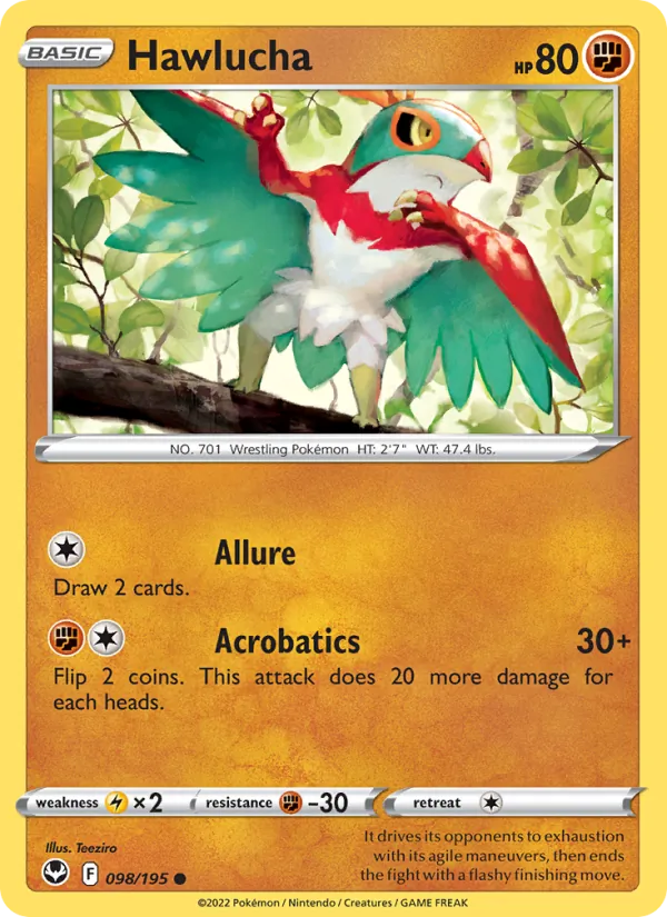 Hawlucha Reverse Holo 098/195 Silver Tempest Pokémon Card