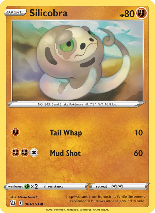Silicobra Reverse Holo 081/163 Battle Styles Pokémon Card