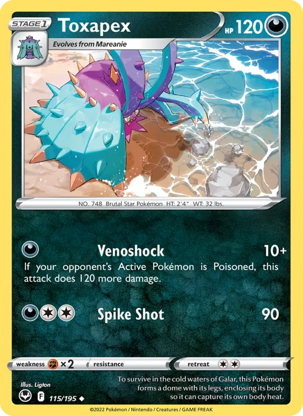 Toxapex Reverse Holo 115/195 Silver Tempest Pokémon Card