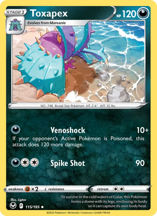 Toxapex Reverse Holo 115/195 Silver Tempest Pokémon Card