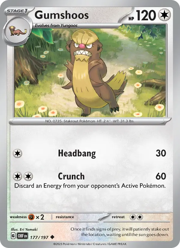 Gumshoos Reverse Holo 177/197 Obsidian Flames Pokémon Card