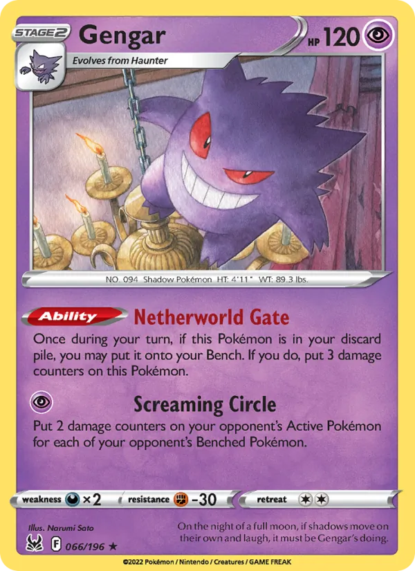 Gengar Reverse Holo 066/196 Lost Origin Pokémon Card