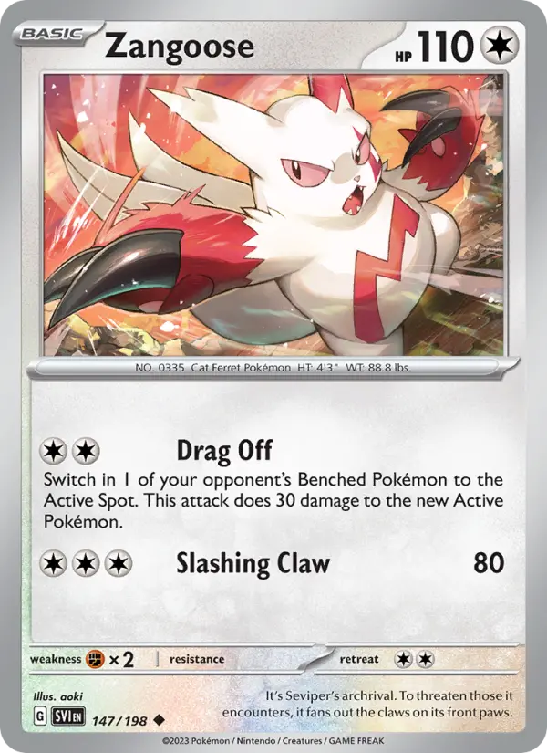 Zangoose Non-Foil 147/198 Scarlet & Violet Pokémon Card