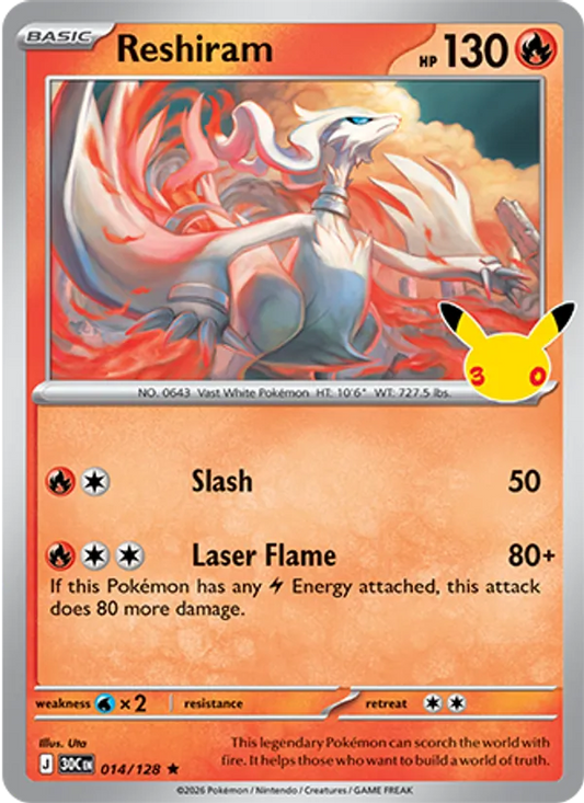 Reshiram Normal 014/128 30th Celebration Pokémon Card