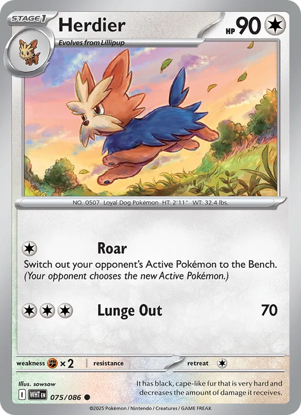 Herdier Normal 075/86 White Flare Pokémon Card