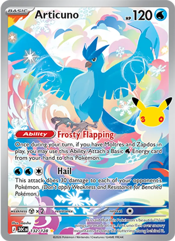 Articuno Normal 132/128 30th Celebration Pokémon Card