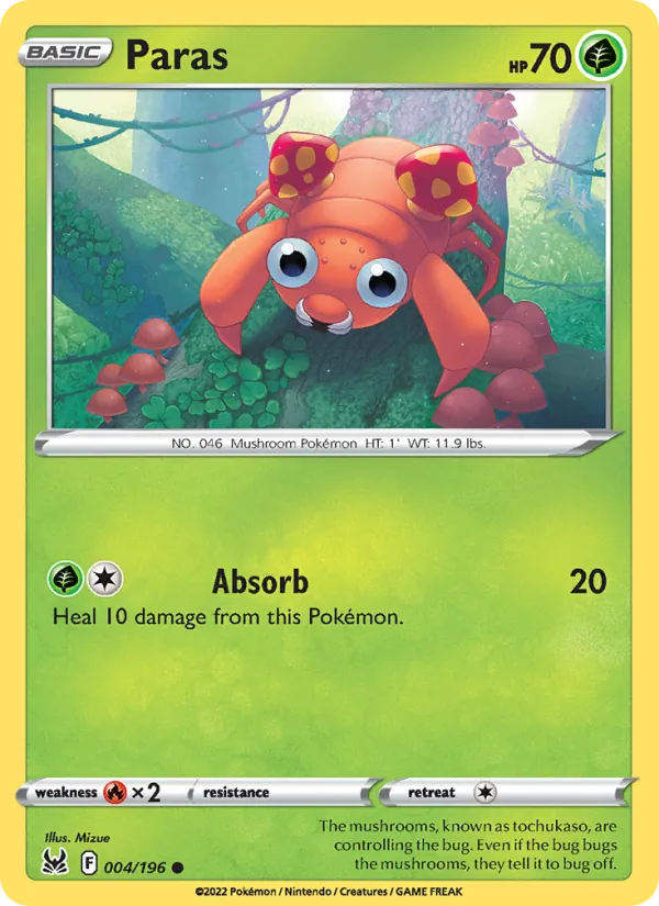 Paras Reverse Holo 004/196 Lost Origin Pokémon Card