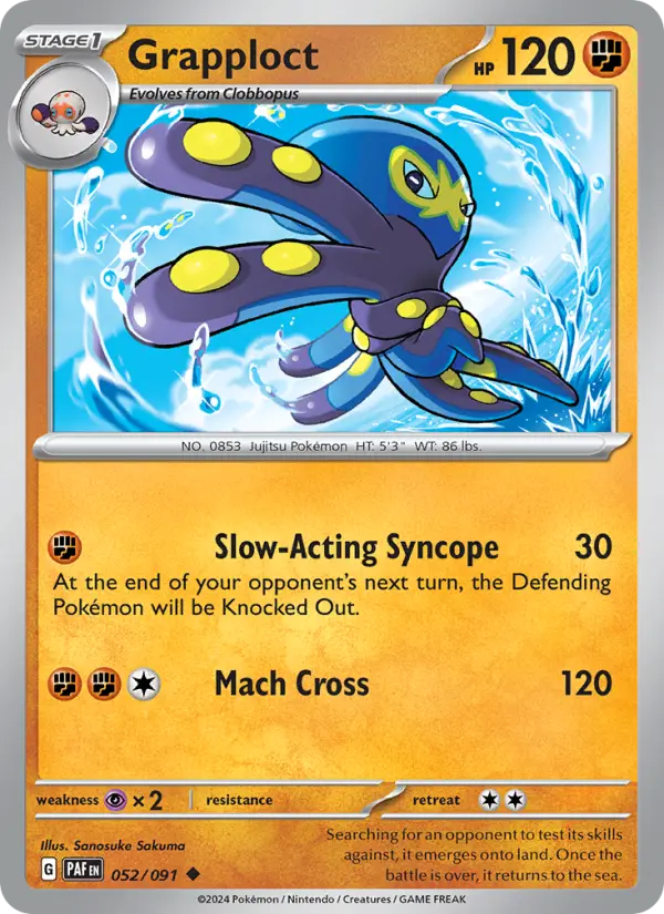 Grapploct Reverse Holo 052/91 Paldean Fates Pokémon Card