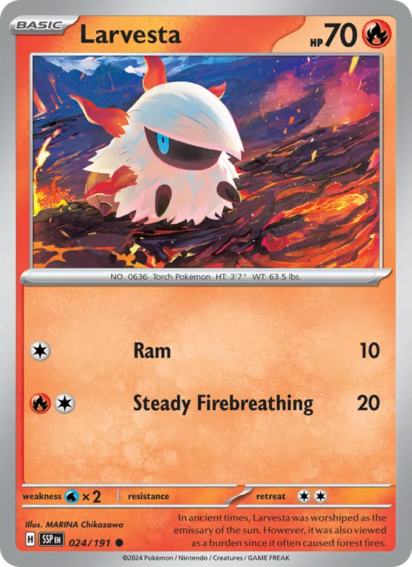 Larvesta Reverse Holo 024/191 Surging Sparks Pokémon Card