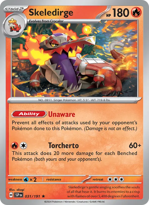 Skeledirge Reverse Holo 031/191 Surging Sparks Pokémon Card