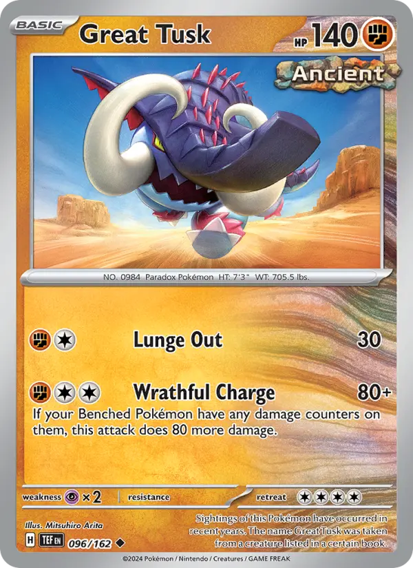 Great Tusk Reverse Holo 096/162 Temporal Forces Pokémon Card