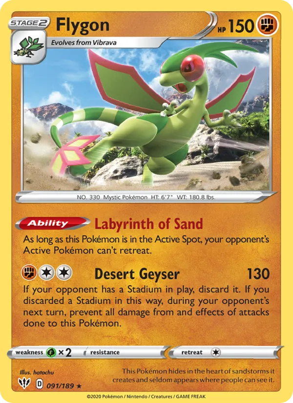 Flygon Reverse Holo 091/189 Darkness Ablaze Pokémon Card