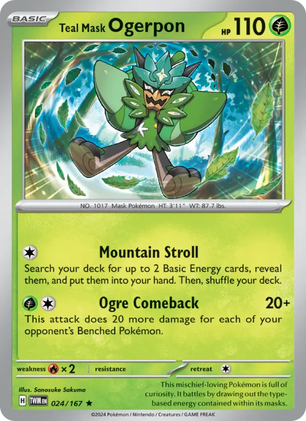 Teal Mask Ogerpon Reverse Holo 024/167 Twilight Masquerade Pokémon Card