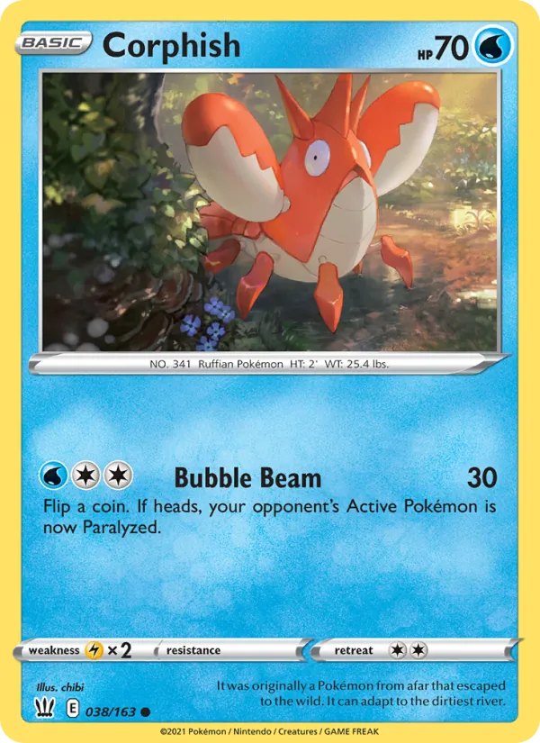 Corphish Reverse Holo 038/163 Battle Styles Pokémon Card