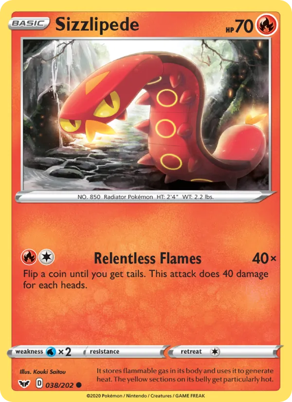 Sizzlipede Reverse Holo 038/202 Sword & Shield Pokémon Card