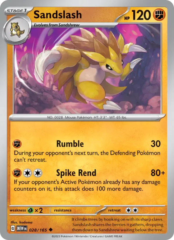 Sandslash Reverse Holo 028/165 151 Pokémon Card