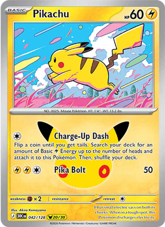Pikachu Normal 042/128 30th Celebration Pokémon Card