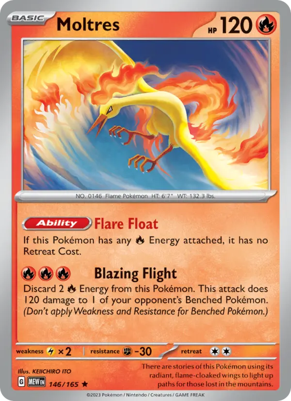 Moltres Reverse Holo 146/165 151 Pokémon Card