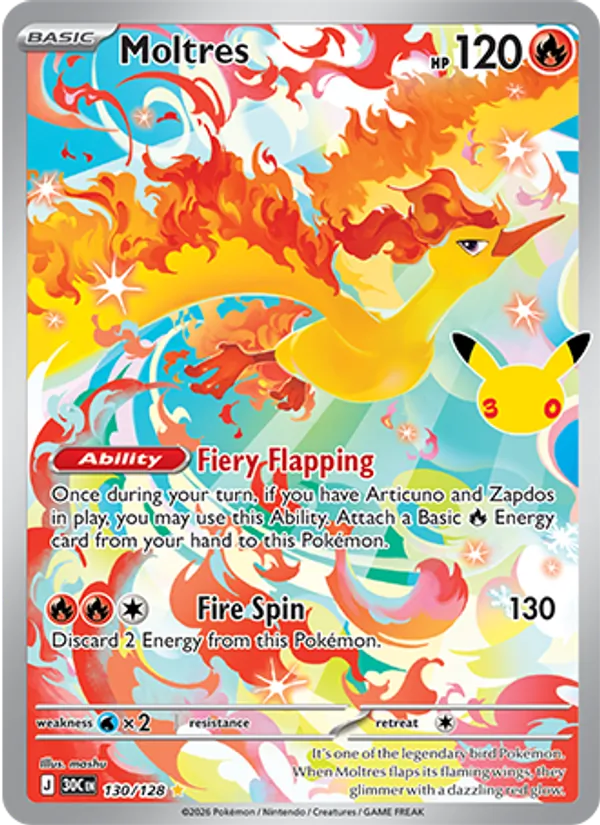 Moltres Normal 130/128 30th Celebration Pokémon Card