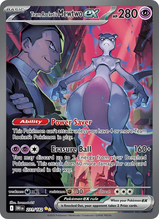 Team Rocket's Mewtwo ex Holo 231/182 Destined Rivals Pokémon Card