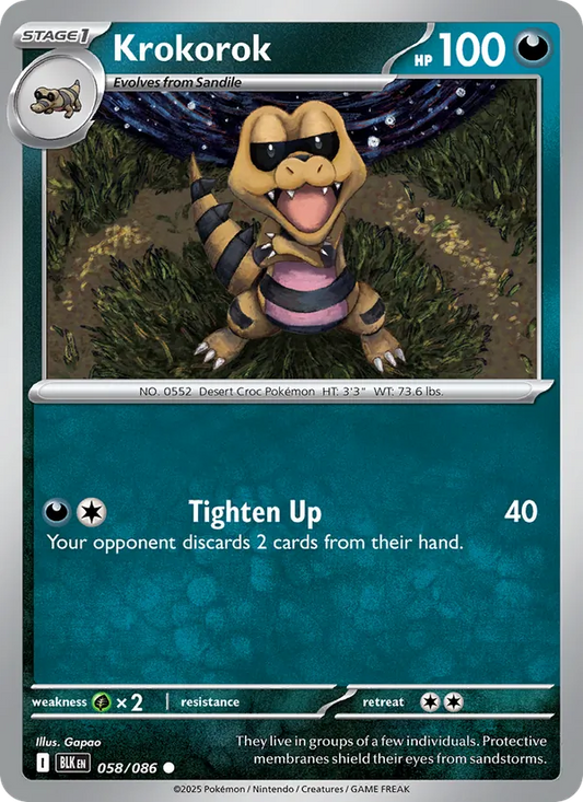 Krokorok Normal 058/86 Black Bolt Pokémon Card