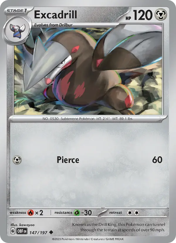 Excadrill Reverse Holo 147/197 Obsidian Flames Pokémon Card