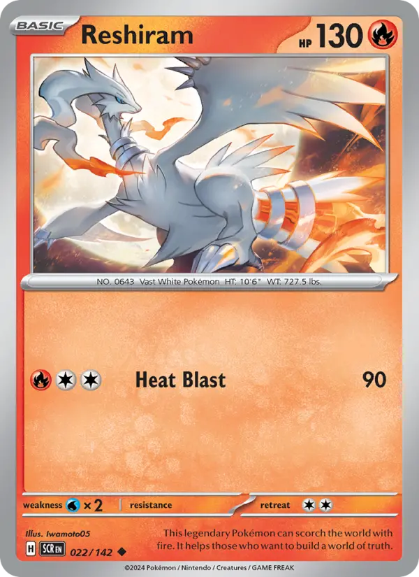 Reshiram Reverse Holo 022/142 Stellar Crown Pokémon Card