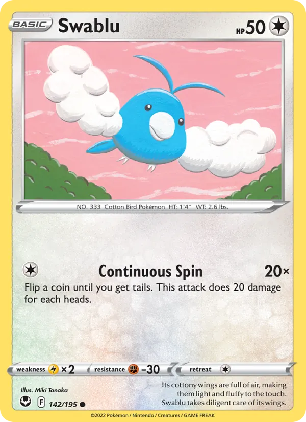Swablu Reverse Holo 142/195 Silver Tempest Pokémon Card