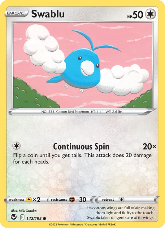 Swablu Reverse Holo 142/195 Silver Tempest Pokémon Card