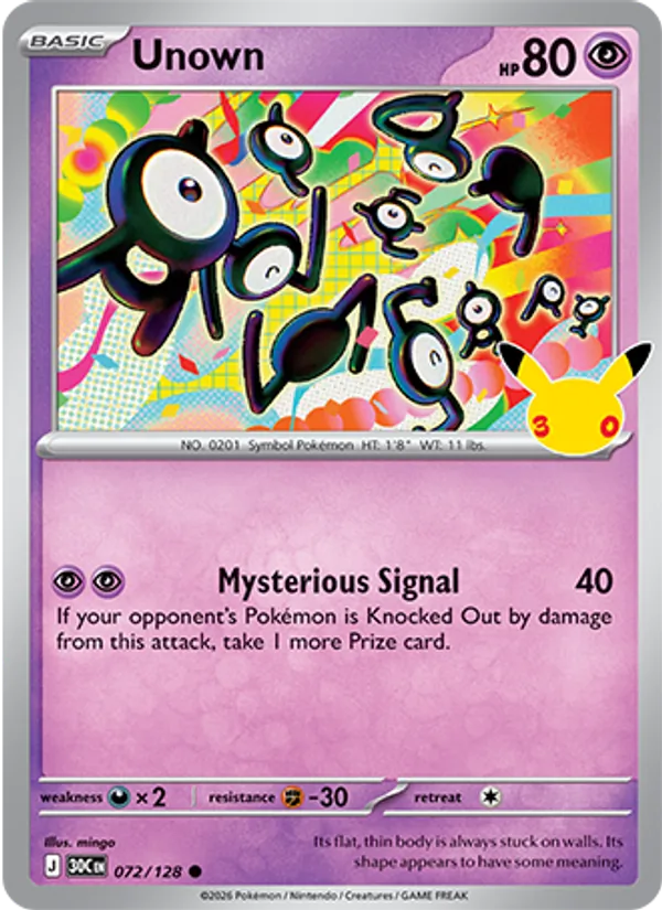 Unown Normal 072/128 30th Celebration Pokémon Card