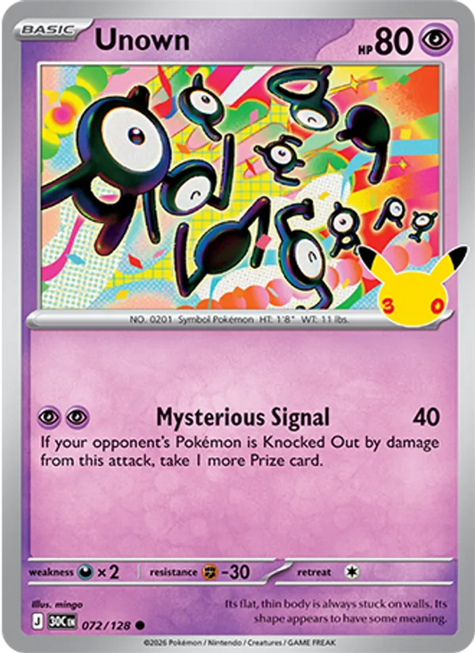 Unown Normal 072/128 30th Celebration Pokémon Card